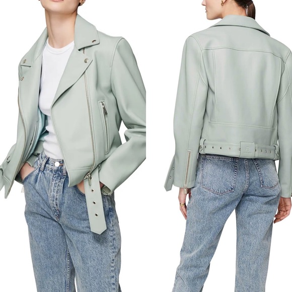 Anine Bing Benjamin Moto Leather Jacket in Dusty Mint Size XS NEW with tags! - Picture 11 of 11